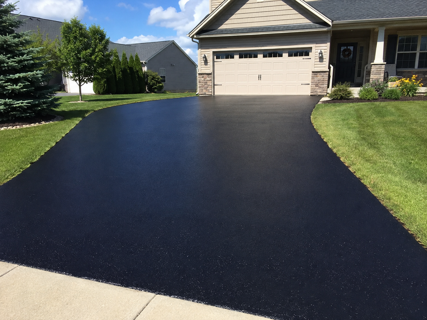 Freshly sealed residential driveway