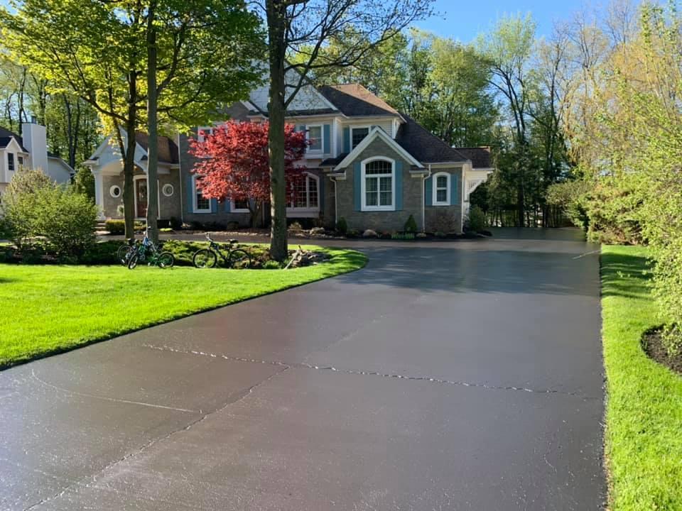 Freshly sealed residential driveway